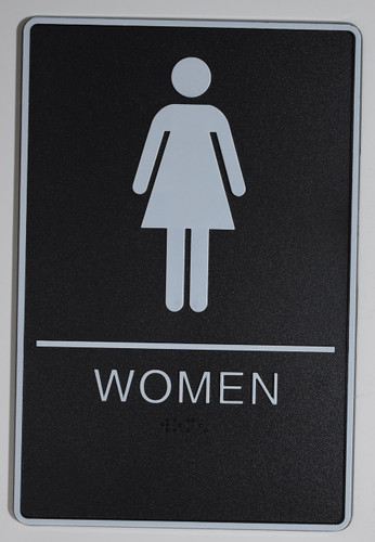 WOMEN Restroom Sign- BLACK- BRAILLE