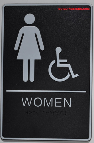 WOMEN ACCESSIBLE Restroom Sign- BLACK- BRAILLE