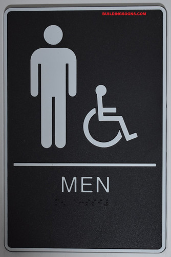 MEN ACCESSIBLE Restroom Sign- BLACK- Braille Sign with Raised Tactile Graphics and Letters