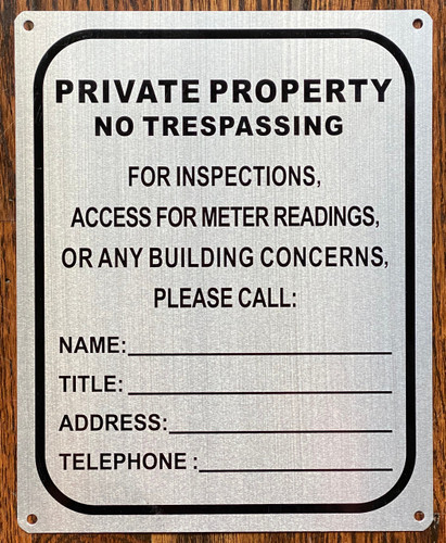PRIVATE PROPERTY NO TRESPASSING SIGN- WHITE