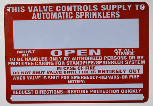 This Valve Control Supply to Automatic Sprinkler Sign - This Valve Control Supply to Automatic Sprinkler Sign -