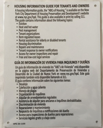 Housing Information Guide Notice – HPD Required Sign Housing Information Guide Notice – HPD Required Sign