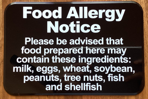 FOOD ALLERGY Restaurant Sign