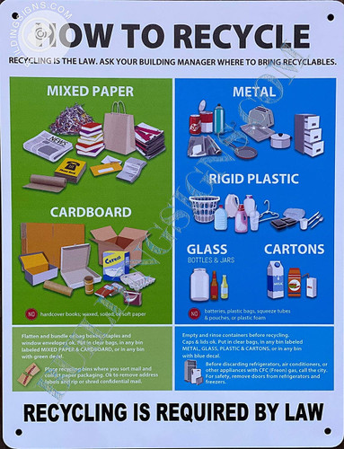DSNY How to Recycle Sign – NYC Recycling Law Required Signage (8.5x11 Aluminum, Rust-Free, Wall Mount)