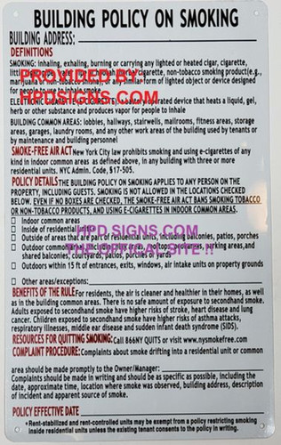 Residential Building Smoke Policy Disclosure Sign – Local Law 147 Compliance | HPD Required Lobby Sign Residential Building Smoke Policy Disclosure Sign – Local Law 147 Compliance | HPD Required Lobby Sign
