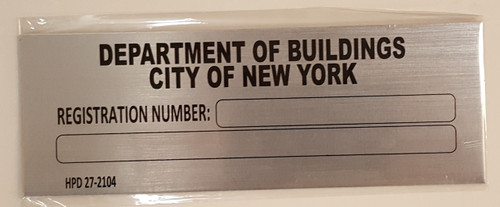 HMC § 27-2107 silver-1 HPD Building registration Number sign HMC § 27-2107 silver-1 HPD Building registration Number sign