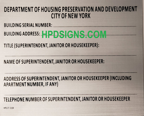 HPD BUILDING REGISTRATION NUMBER (Serial Number Signage HMC §27-2104) HPD BUILDING REGISTRATION NUMBER (Serial Number Signage HMC §27-2104)