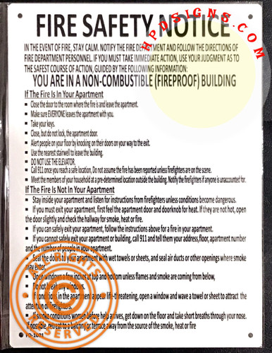 Lobby Fire Safety Notice – Fireproof Building | FDNY & HPD Required | 8.5x11 Aluminum Lobby Fire Safety Notice – Fireproof Building | FDNY & HPD Required | 8.5x11 Aluminum