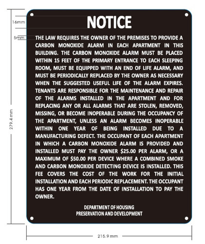 Shop HPD-required Smoke Detector Notice Sign. Durable 11x8.5 inch aluminum, rust-free, white background. Complies with NYC Housing Maintenance Code (HMC § 27-2045) for residential buildings. Shop HPD-required Smoke Detector Notice Sign. Durable 11x8.5 inch aluminum, rust-free, white background. Complies with NYC Housing Maintenance Code (HMC § 27-2045) for residential buildings.