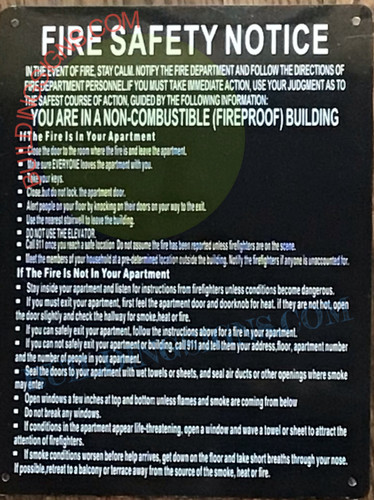 Lobby Fire Safety Notice – Fireproof Building | FDNY & HPD Required | 8.5x11 Aluminum Lobby Fire Safety Notice – Fireproof Building | FDNY & HPD Required | 8.5x11 Aluminum