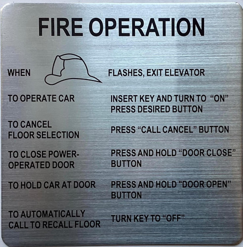 FIRE OPERATION SIGN FOR ELEVATOR