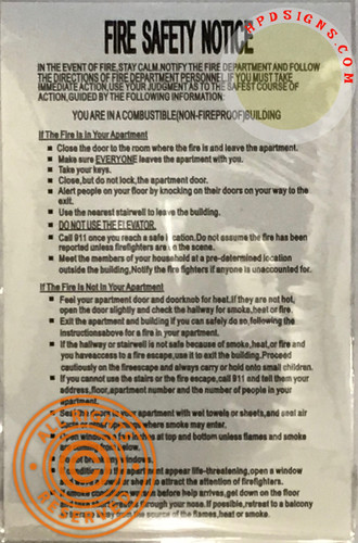 DOOR Fire Safety Notice -NON FIRE PROOF BUILDING