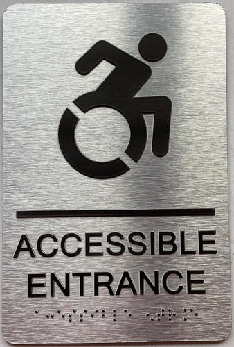 ACCESSIBLE ENTRANCE sign with Raised letters/Image & Grade 2 Braille - Includes Red Adhesive pad for Easy Installation
