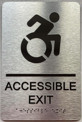 ACCESSIBLE EXIT sign with Raised letters/Image & Grade 2 Braille - Includes Red Adhesive pad for Easy Installation