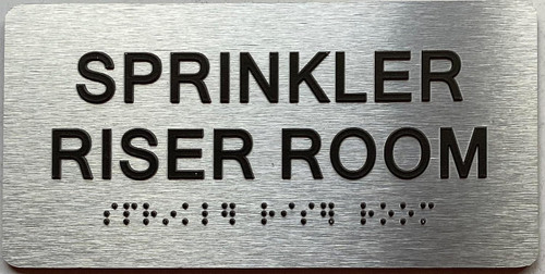 SPRINKLER RISER ROOM  with Raised letters/Image & Grade 2 Braille - Includes Red Adhesive pad for Easy Installation