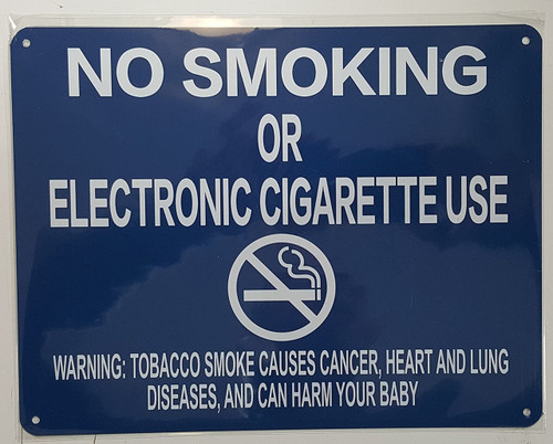 NYC Smoke Free Act "No Smoking or Electric Cigarette Use" + Warning ( Blue)