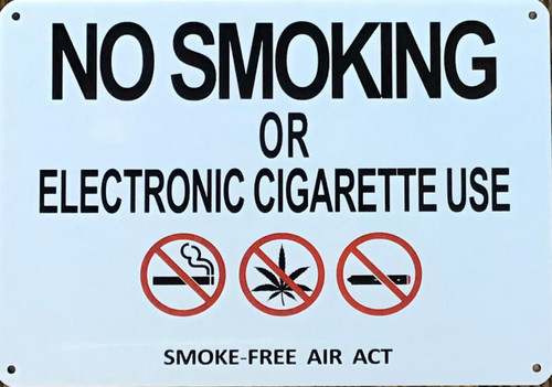 NO SMOKING OR ELECTRONIC CIGARETTE USE ON PREMISES SIGN- WHITE