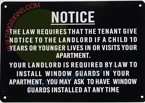 NYC Windows Guard Sign - HPD Sign