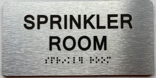 SPRINKLER ROOM  with Raised letters/Image & Grade 2 Braille - Includes Red Adhesive pad for Easy Installation