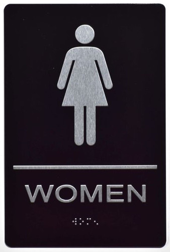 Women Accessible Restroom Braille with Raised Tactile Graphics and Letters