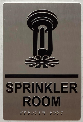 SPRINKLER ROOM  Raised letters, Raised Image & Grade 2 Braille - Includes Red Adhesive pad for Easy Installation