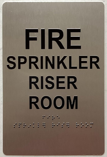 FIRE SPRINKLER RISER ROOM  Raised letters , Raised Image & Grade 2 Braille - Includes Red Adhesive pad for Easy Installation