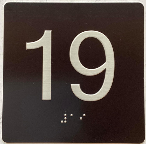 Elevator floor 19 /jamb plate floor 19  letters/Image & Grade 2 Braille - Includes Red Adhesive pad for Easy Installation