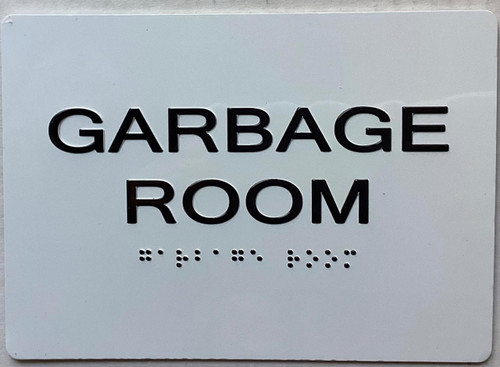 GARBAGE ROOM with Raised letters & Grade 2 Braille - Includes Red Adhesive pad for Easy Installation GARBAGE ROOM with Raised letters & Grade 2 Braille - Includes Red Adhesive pad for Easy Installation