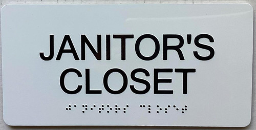 Janitor Closet with Raised letters/Image & Grade 2 Braille - Includes Red Adhesive pad for Easy Installation Janitor Closet with Raised letters/Image & Grade 2 Braille - Includes Red Adhesive pad for Easy Installation