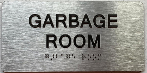 GARBAGE ROOM with Raised letters/Image & Grade 2 Braille - Includes Red Adhesive pad for Easy Installation GARBAGE ROOM with Raised letters/Image & Grade 2 Braille - Includes Red Adhesive pad for Easy Installation