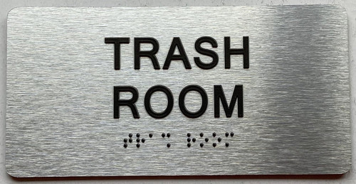 TRASH ROOM with Raised letters/Image & Grade 2 Braille - Includes Red Adhesive pad for Easy Installation TRASH ROOM with Raised letters/Image & Grade 2 Braille - Includes Red Adhesive pad for Easy Installation