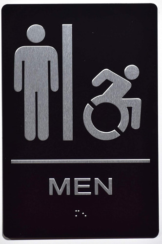RESTROOM SIGN Tactile Graphics Grade 2 Braille Text with raised letters, Material: Aluminum, Safety Sign for Office, school Hospital, brush BLACK
