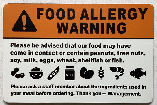 Food Allergy Warning Safety Sign Food Allergy Warning Safety Sign