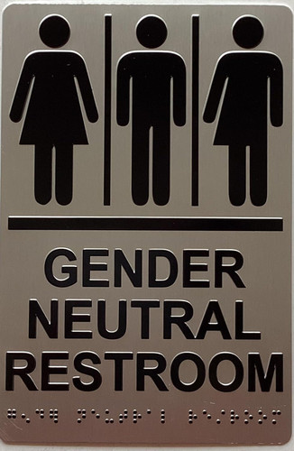 GENDER NEUTRAL RESTROOM sign Raised letters, RAISED IMAGE & Grade 2 Braille - Includes Red Adhesive pad for Easy Installation
