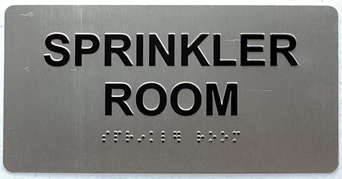 SPRINKLER ROOM sign Raised letters & Grade 2 Braille - Includes Red Adhesive pad for Easy Installation