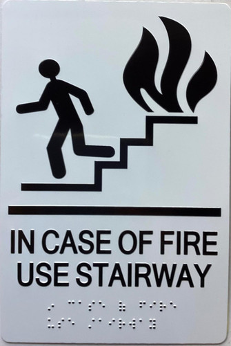IN CASE OF FIRE USE STAIRWAY sign with Raised letters/Image & Grade 2 Braille - Includes Red Adhesive pad for Easy Installation IN CASE OF FIRE USE STAIRWAY sign with Raised letters/Image & Grade 2 Braille - Includes Red Adhesive pad for Easy Installation