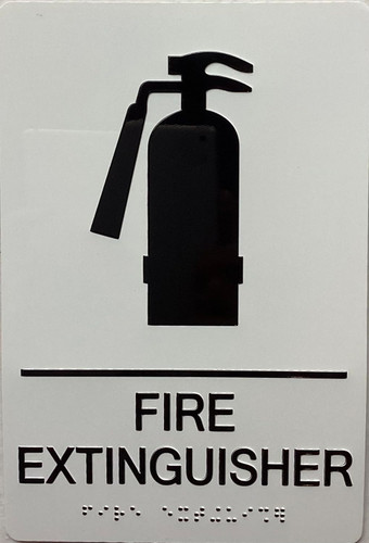 FIRE EXTINGUISHER sign with Raised letters/Image & Grade 2 Braille - Includes Red Adhesive pad for Easy Installation FIRE EXTINGUISHER sign with Raised letters/Image & Grade 2 Braille - Includes Red Adhesive pad for Easy Installation