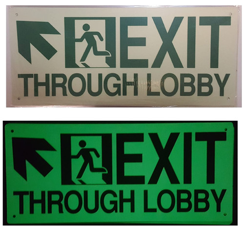 Exit Through Lobby UP Left Sign
