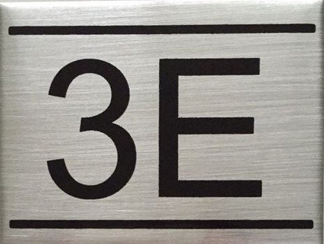 APARTMENT NUMBER SIGN -3E -BRUSHED ALUMINUM