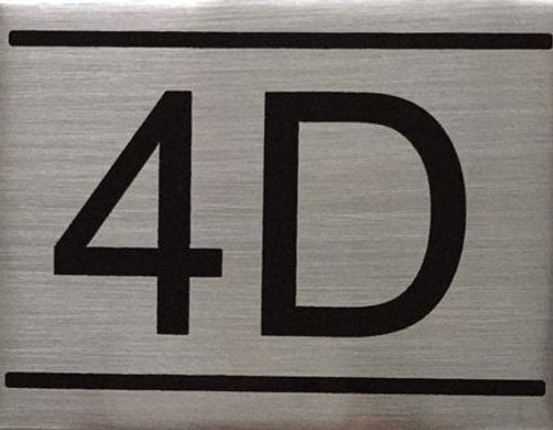 APARTMENT NUMBER SIGN -4D -BRUSHED ALUMINUM