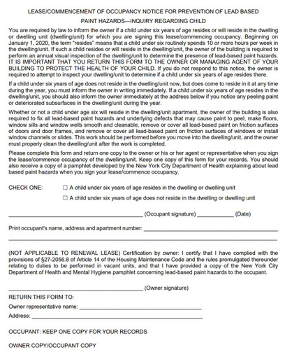 Lease commencement lead-based paint Notice