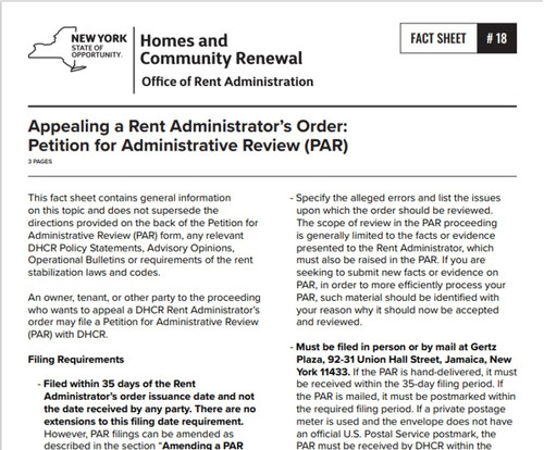 Fact Sheet #18: Appealing a Rent Administrator’s Order: Petition for Administrative Review