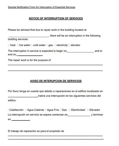 Notice of Interruption of Services
