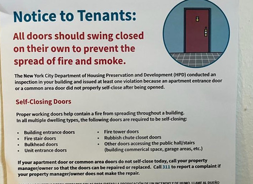 Close the door notice posted  by HPD inspector in my Lobby