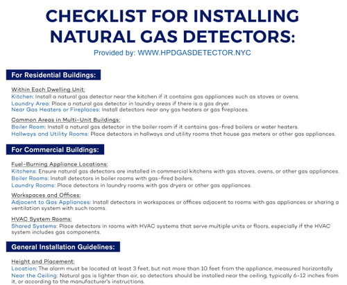 Checklist to install Natural gas detectors