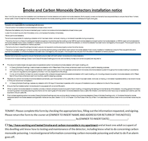 Carbon Monoxide Detector Installation Notice -HMC § 27-2046.1