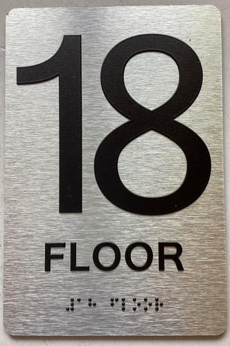18th floor sign with Raised letters/Image & Grade 2 Braille - Includes Red Adhesive pad for Easy Installation