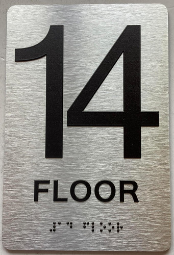 14th floor sign with Raised letters/Image & Grade 2 Braille - Includes Red Adhesive pad for Easy Installation