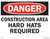 Aluminium OSHA Safety SIGNAGE "Danger Construction Area Hard Hats required", 12" Widex 9" High Black / Red on White