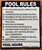 NYC POOLS RULES SIGN WITH POOL HOURS ON IT